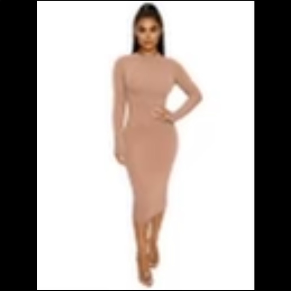 Naked wardrobe tan midi dress with sleeves size Small